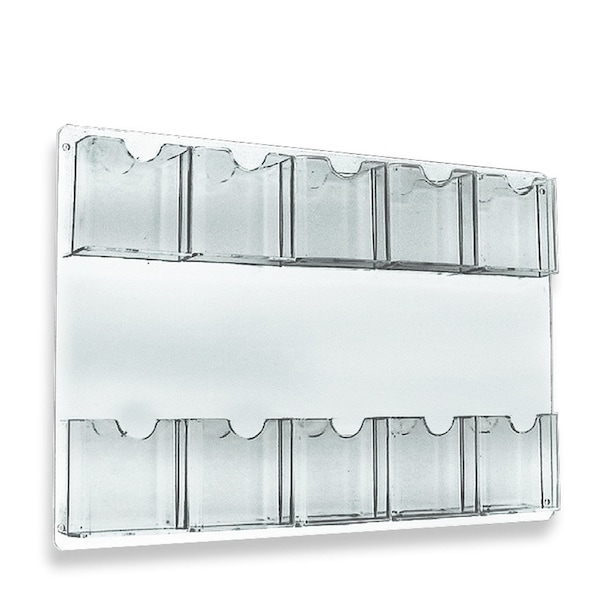 Ten Pocket Tri-Fold Wall Rack, Clear, Vertical, 24"W x 16"H, 2-Pack